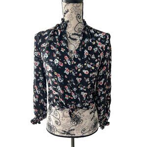 INTERMIX Women's Black Floral Long Sleeve Top Sz Small